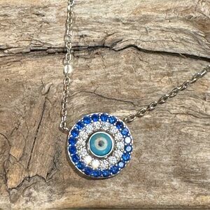 Evil Eye Crystal Necklace - silver tone lots of sparkle